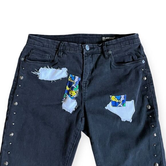 Upcycled Skinny Jeans Dark Wash Reworked Grunge Concert Grateful Dead Bears 28 - Picture 2 of 13